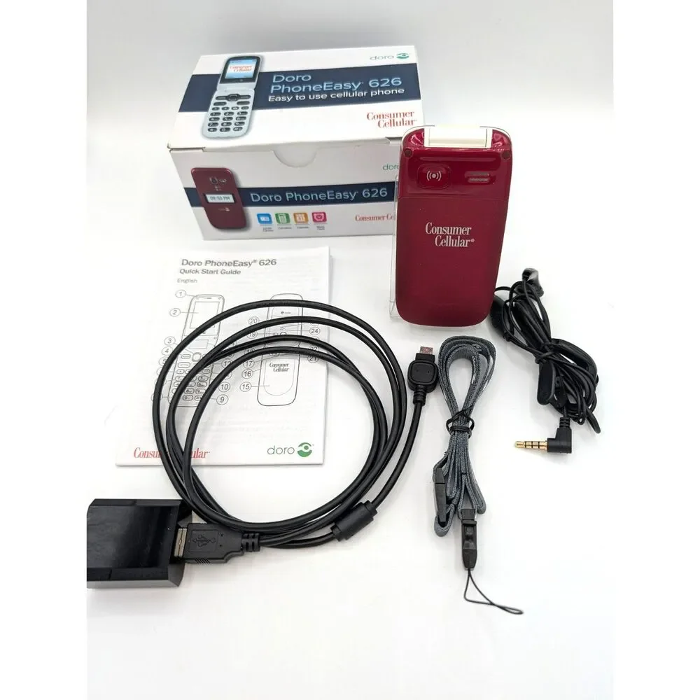 Doro PhoneEasy 626 Consumer Cellular Burgandy Like New in Box w Charger & Cords